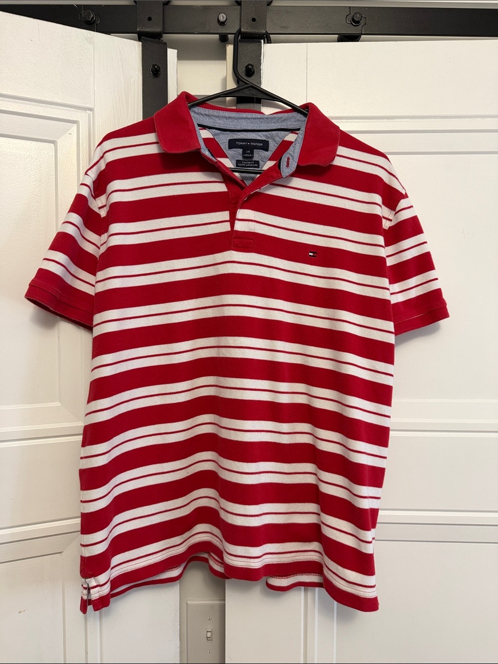 Tommy Hilfiger Red & White Horizontal Stripe Polo